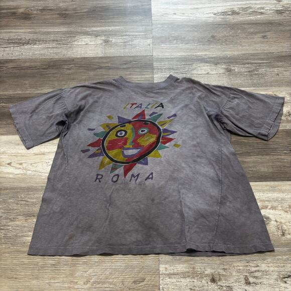 Vintage 80s Rome Italy Sun Gray Tie Dye Mens L Single Stitch Shirt Souvenir - Picture 1 of 9